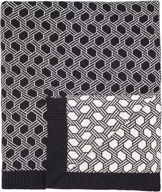 Ted Baker Geo Geometric Knitted Cotton Throw in Black, W: 150 cm, L: 200 cm