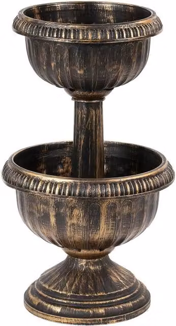 SPETLEK 2 Tier Metal Garden Planter Tub in Bronze and Multicolour