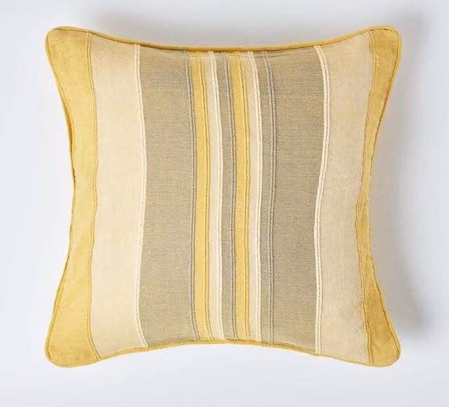 Homescapes Morocco Striped Cotton Cushion Cover in Yellow and Green, W/D/H: 60 x 60 x 1 cm