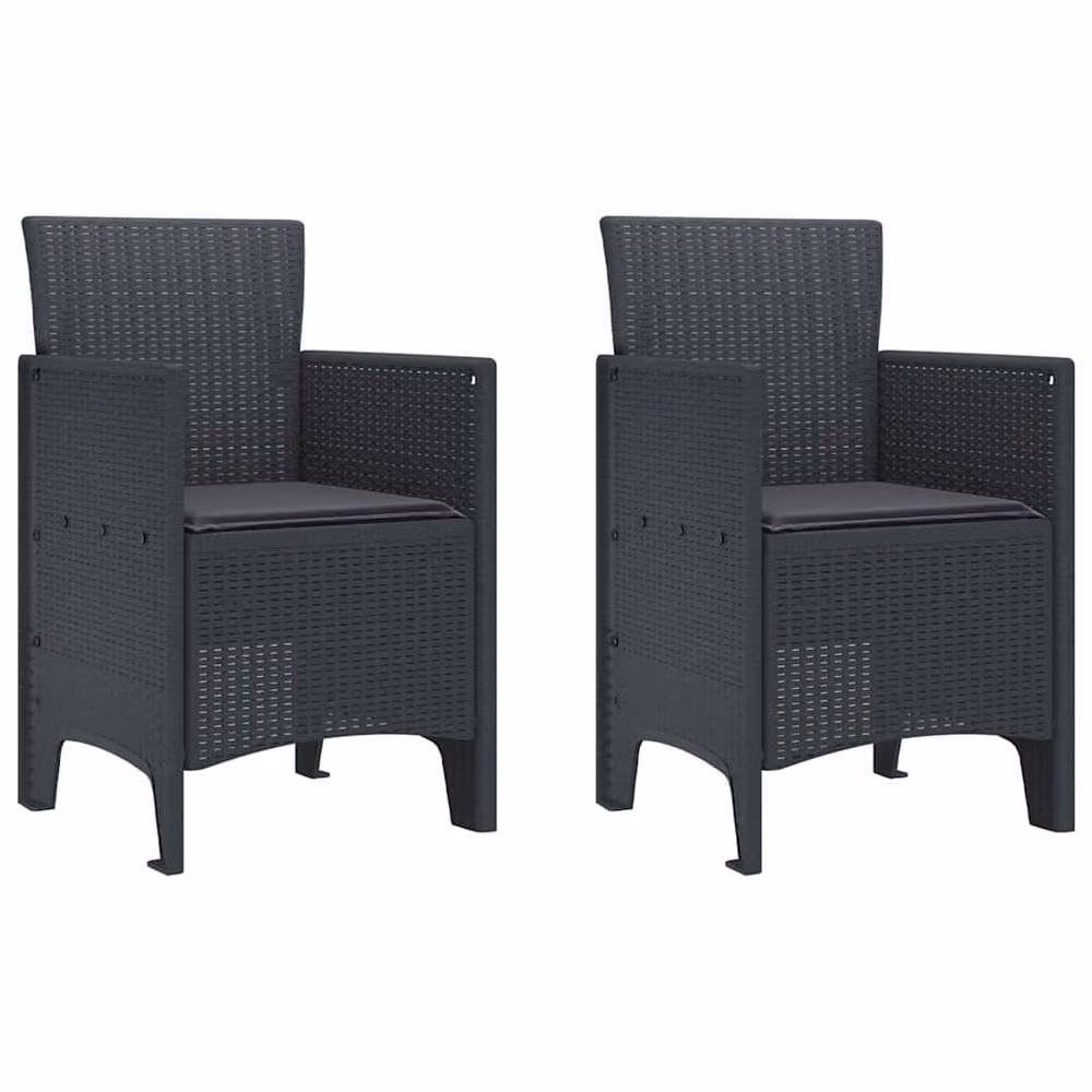 Berkfield Home Modern Garden Chair Set of 2 in Anthracite Plastic with Armrests and Cushions – 3