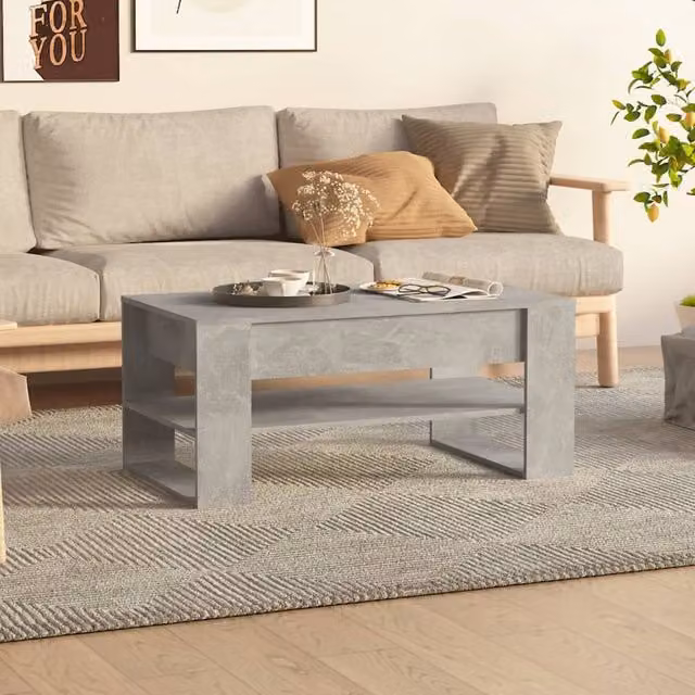 Berkfield Home Modern Rectangular Coffee Table in Concrete Grey, W/D/H: 102 x 55 x 45 cm