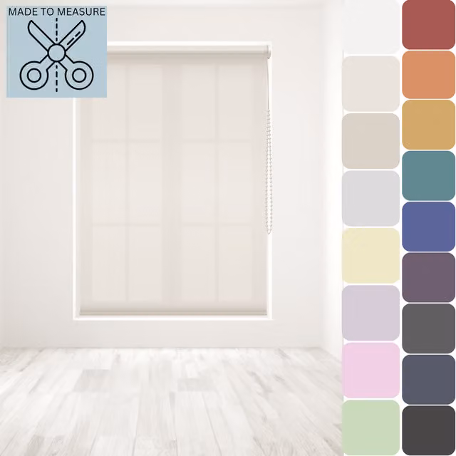 Caecus Made to Measure Straight Edge Roller Blind in Beige and White, Semi-Transparent, Width: 90 cm