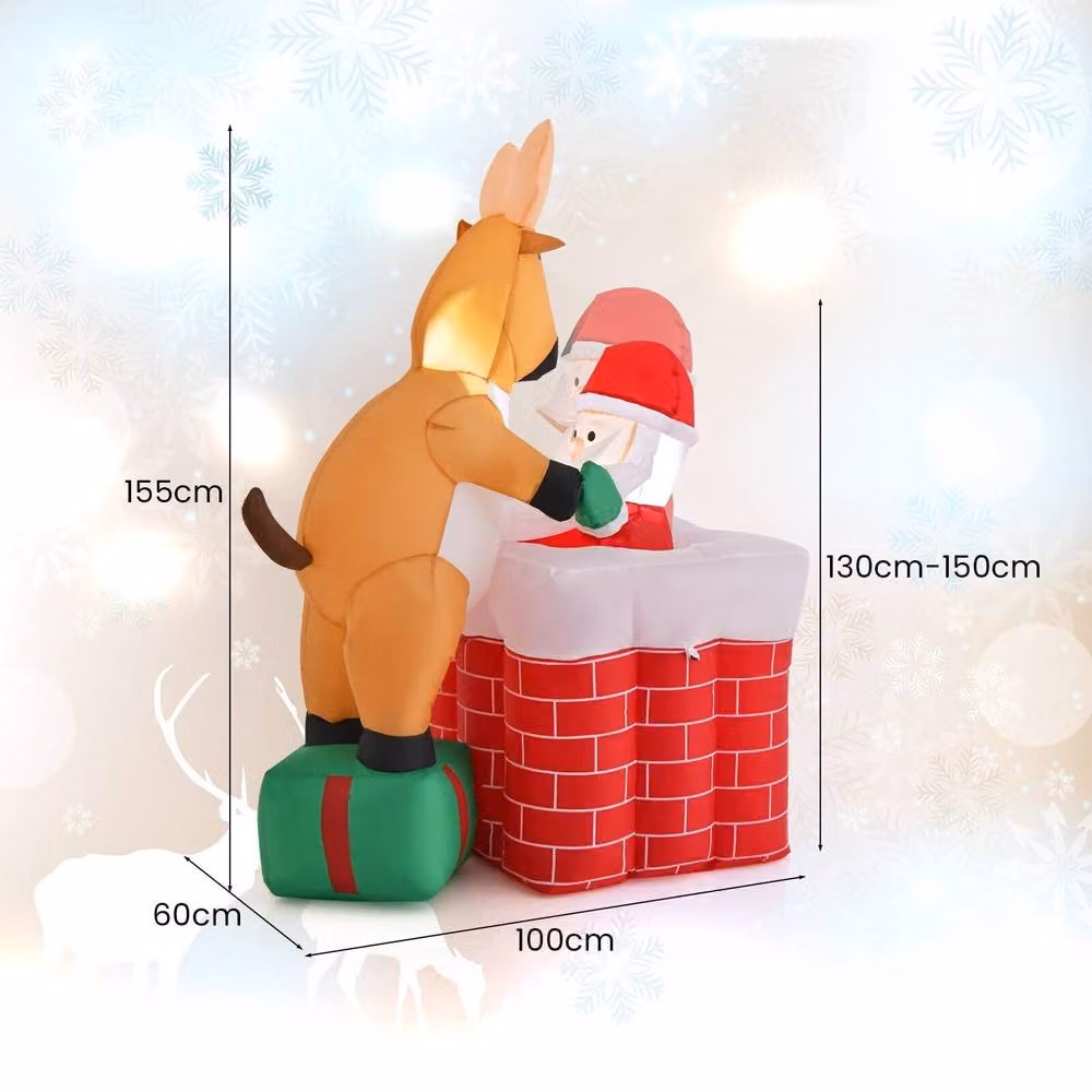 Gymax Inflatable Santa Claus Climbing Chimney with Reindeer Christmas Decoration in Red and Multicolour – 2