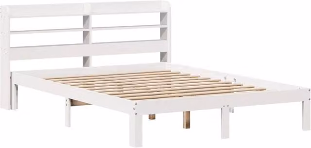 Berkfield Home Beautiful Bed Frame with Headboard in White, Solid Pine, W/D/H: 160 x 200 x 82 cm
