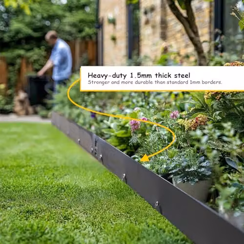 Nicoman Anthracite Galvanised Steel Lawn Edging Border, 1m x 20cm – 3