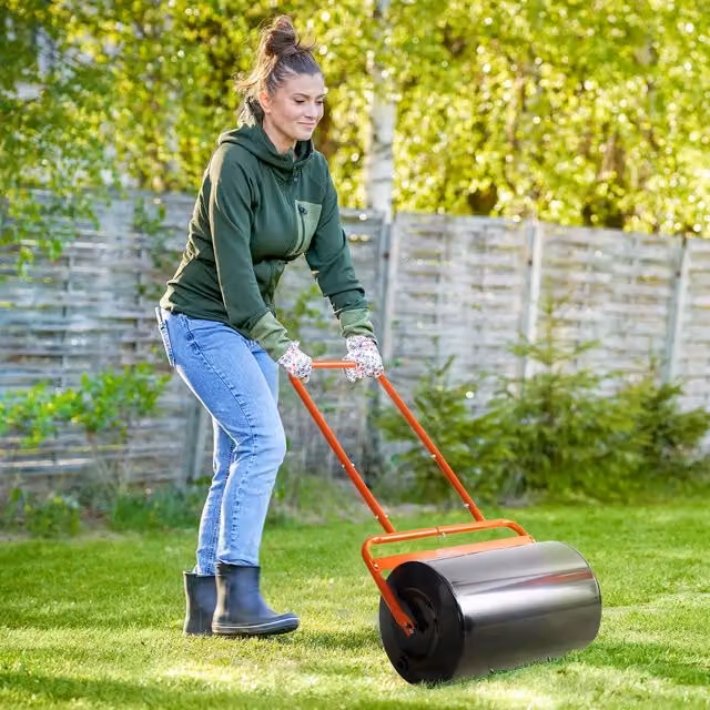 Outsunny Manual Steel Combination Push Tow Lawn Roller in Black and Red