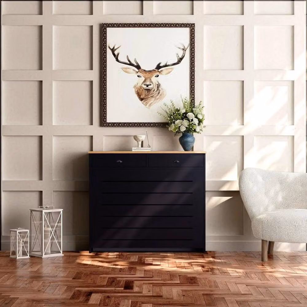 KORVIXA Black Traditional Radiator Cover Cabinet in Matt MDF, W/D/H: 111.5 x 19.0 x 96.5 cm – 3