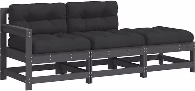 Berkfield Home 3 Piece L-Shape Garden Lounge Set in Grey Treated Pine Wood with Cushions