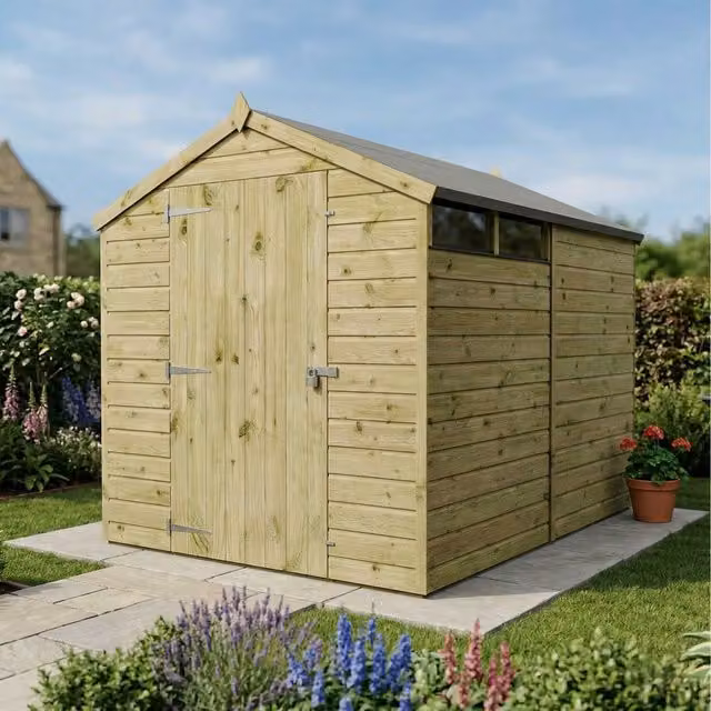 Mercia Rustic Shiplap Security Apex Garden Shed in Brown, W189.2 x D243.84 x H198.9 cm – 1