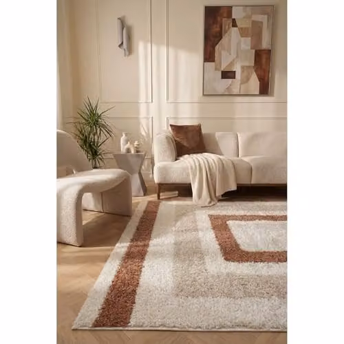 THE RUGS Moodi Modern Abstract Shaggy Area Rug in Beige and Orange, W/D/H: 80 x 300 x 3 cm – 2