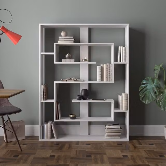 Decorotika Esteban 6-Tier Modern Geometric Bookshelf, White, W/D/H: 120 x 22 x 156 cm