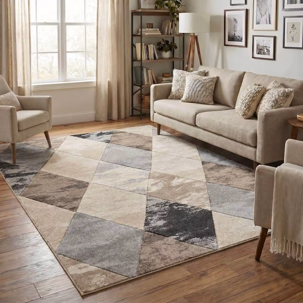 Desire Rugs Santiago Modern Geometric Patterned Carved Area Rug in Beige, W: 290 cm, D: 200 cm – 2