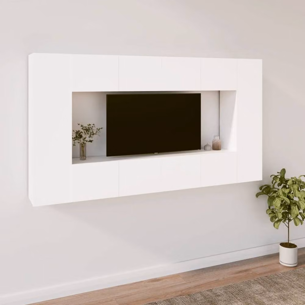 Berkfield Home 8 Piece Classic White TV Cabinet Set with Lowboard and Wall Mounted Units – 2