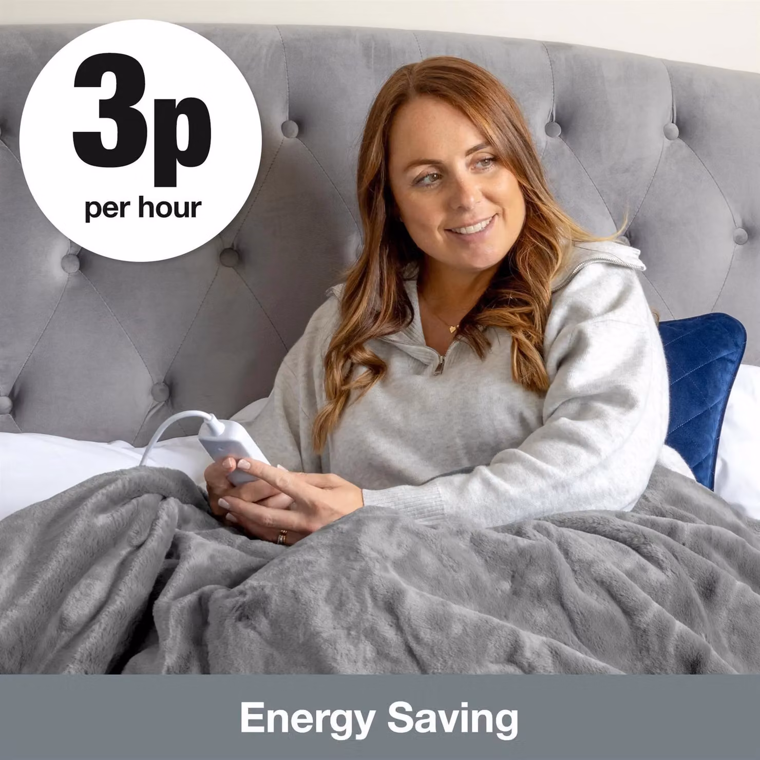 Purus Grey Faux Fur Polyester Heated Electric Throw Blanket, W/D/H: 160 x 130 cm – 4