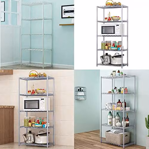 ATEK 5 Tier Metal Wire Shelving Unit, Freestanding Storage Rack for Kitchen, Home Office or Bedroom, Silver or White, W/D/H: 58 x 35 x 160 cm – 2