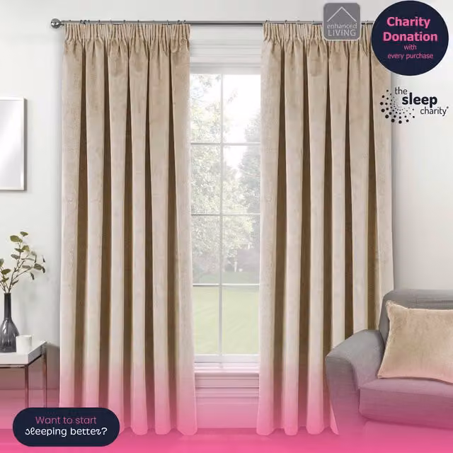 Enhanced Living Pair of Oxford Blackout Velvet Supersoft Tape Top Curtains in Beige/Yellow, Width: 117 cm