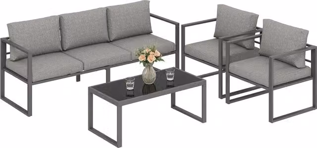 Outsunny Modern Aluminium Patio Furniture Set in Matt Dark Grey