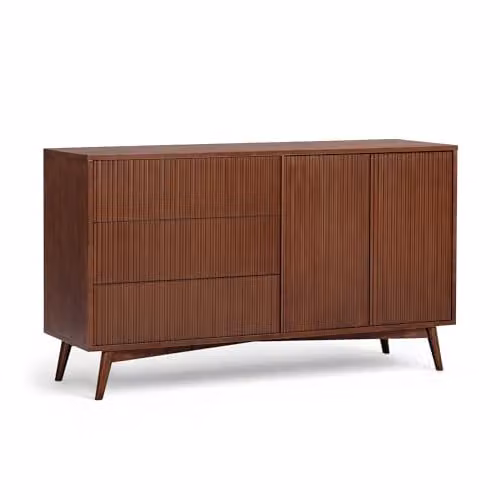 Teamson Home Tremolo Wooden Sideboard with 3 Drawers and 2 Push-Open Doors, Acacia Veneer Finish, Walnut Brown, W: 140 cm, H: 81.28 cm, D: 45.72 cm – 1