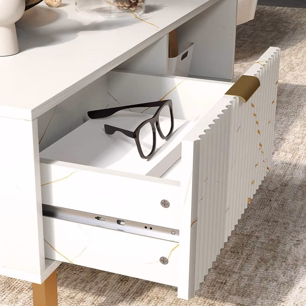 Wyld Haus Lima White Marble Effect Coffee Table with Gold Accents and 2 Storage Drawers, W/D/H: 100 x 50 x 40 cm – 4