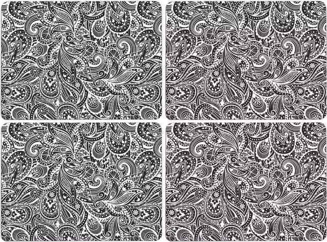 Orsina Maison by Premier Set of 4 Graphic Paisley Cork Placemats in Black and White