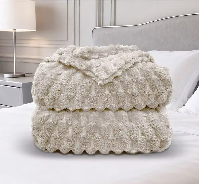 Velosso Super Snug Chunky Popcorn Fleece Throw, W: 200 cm, D: 240 cm, Cream