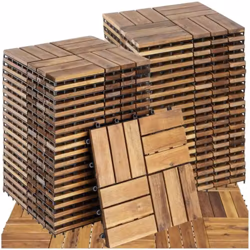 tectake 40-Piece Brown Acacia Wood Decking Tile Set with Interlocking Click System