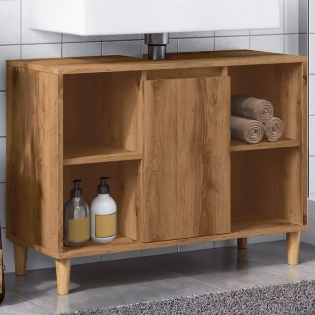 Berkfield Home Artisan Oak Bathroom Cabinet in Brown, W/D/H: 80 x 33 x 60 cm