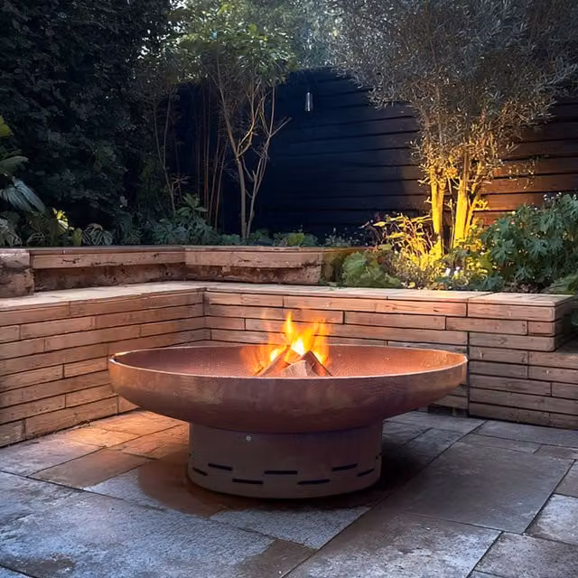 Nicoman Large Pre-Rusted Corten Steel Fire Bowl in Brown and Bronze, Diameter: 91 cm