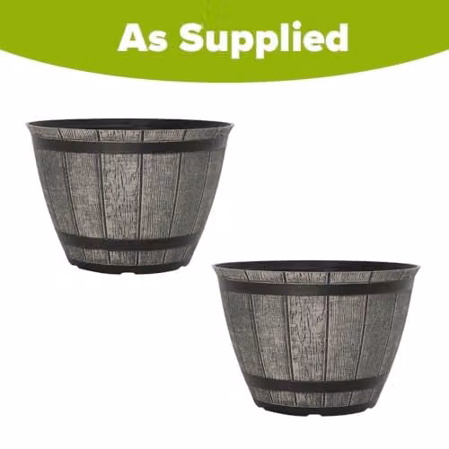 YouGarden Whisky Barrel Planters, 2 x Brown Plastic Outdoor Tubs, Diameter: 30 cm – 2