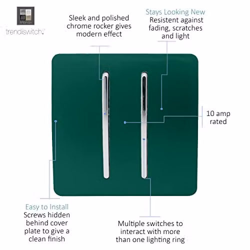 Trendi 2 Gang 10 Amp Rocker Light Switch in Dark Green and Black – 3
