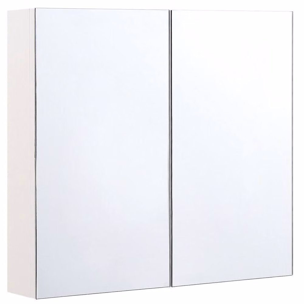 Wyld and Coco White Plywood Wall Mounted Mirror Cabinet with Two Soft Close Hinged Doors and Internal Shelves, W/H: 80 x 70 cm – 2