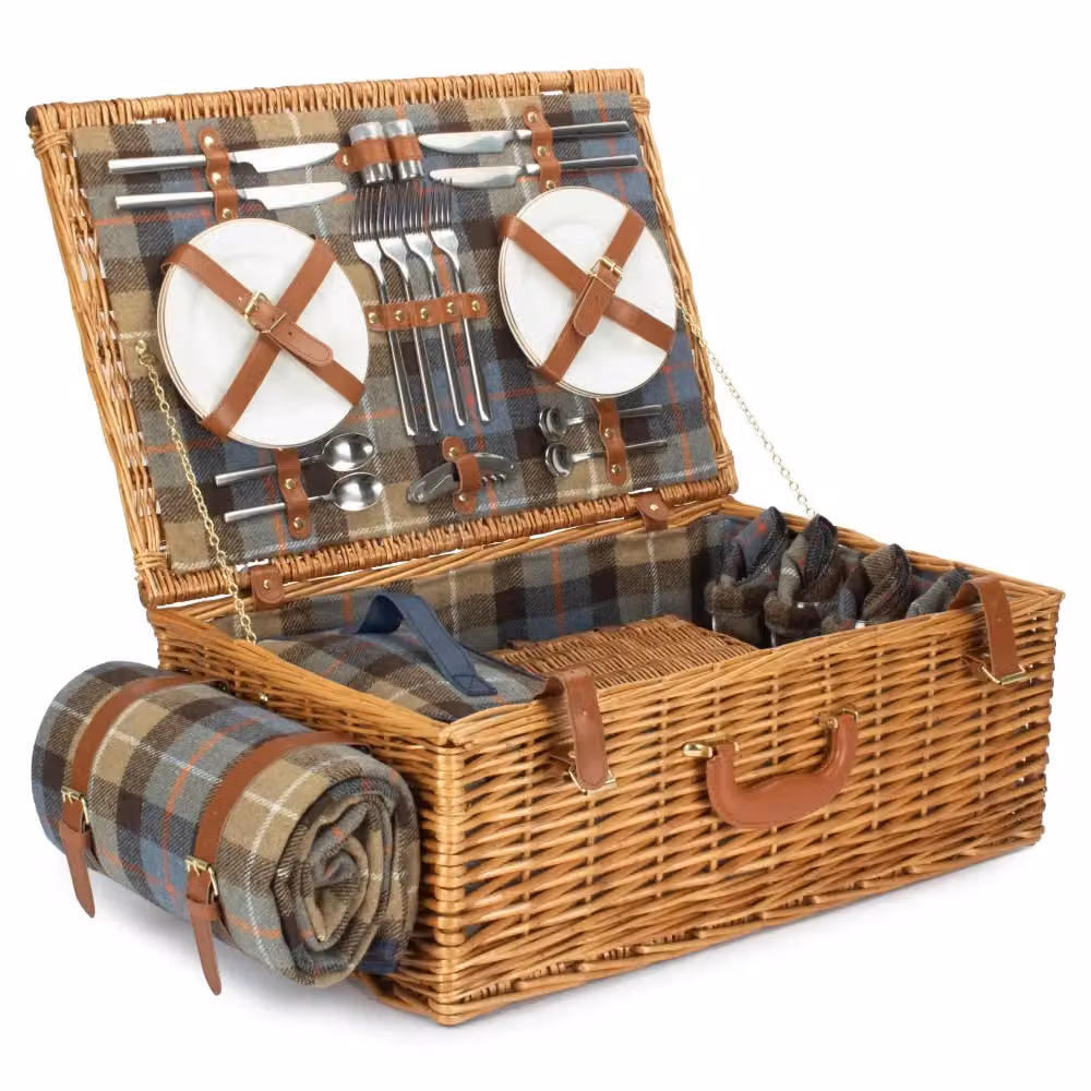 Ravenstor Red Hamper Deluxe 4 Person Fitted Wicker Picnic Basket in Blue – 2