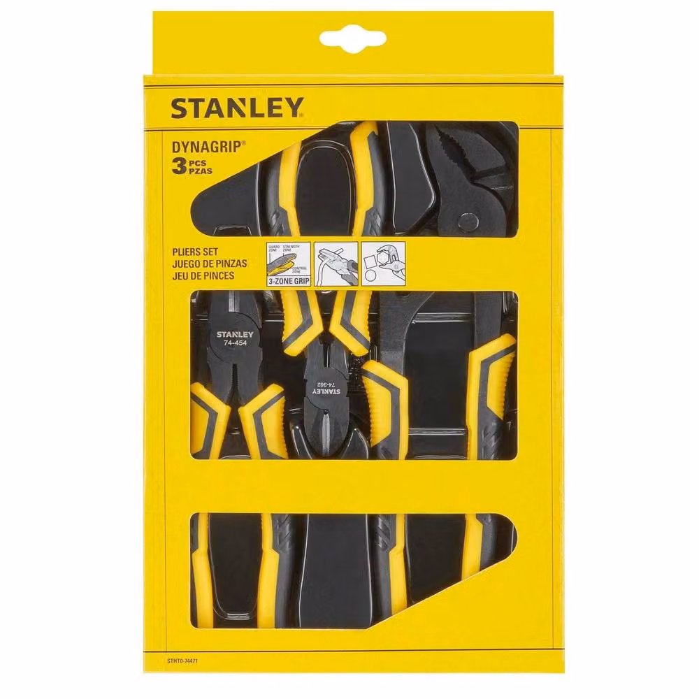 Stanley Dynagrip Steel Pliers Set, Pack of 3, Yellow – 1
