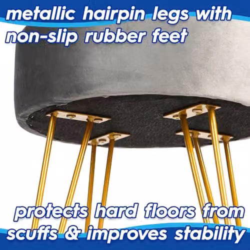 Harbour Housewares Blue Velvet Cylindrical Footstool with Black Metal Legs – 4
