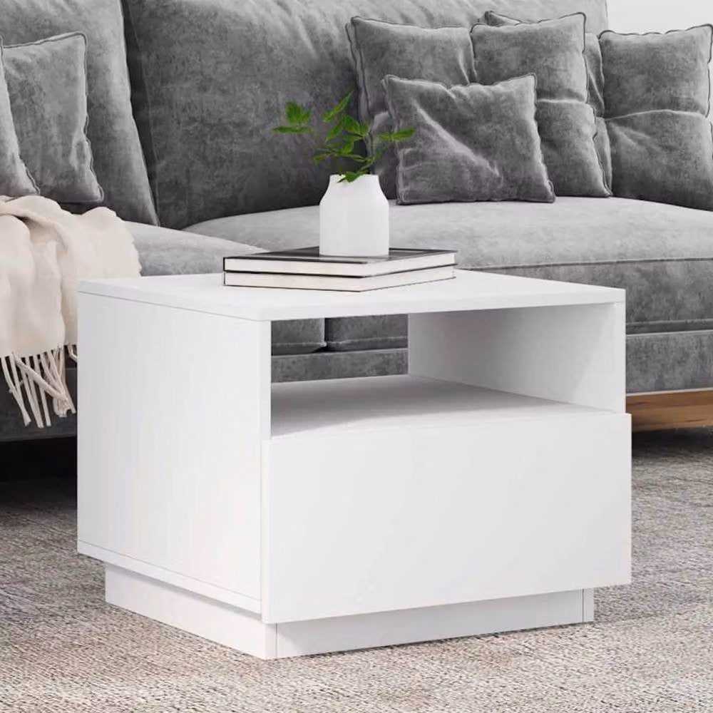 Berkfield Home Modern White Coffee Table with LED Lights W: 50 cm, D: 49 cm, H: 40 cm – 1