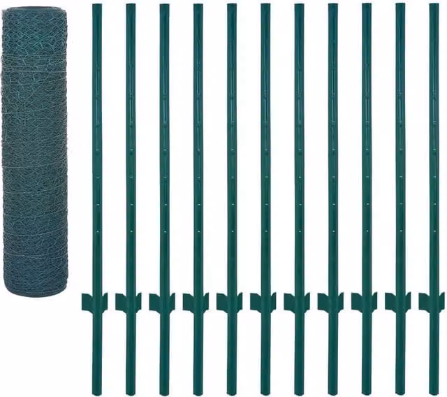 Berkfield Home Green PVC-Coated Steel Decorative Wire Mesh Fence with Posts, W: 25 m, H: 1.2 m