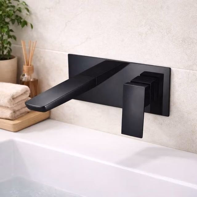 Bathroom Kingdom Muro Matt Black Modern Wall Mounted Single Lever Basin Mixer Tap
