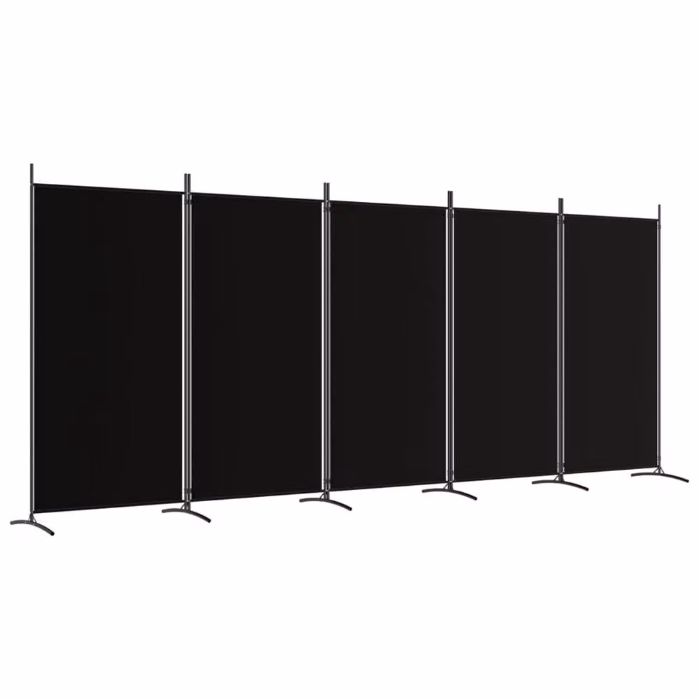 Berkfield Home 5-Panel Fabric and Metal Room Divider, Black, W: 433 cm, H: 180 cm – 3