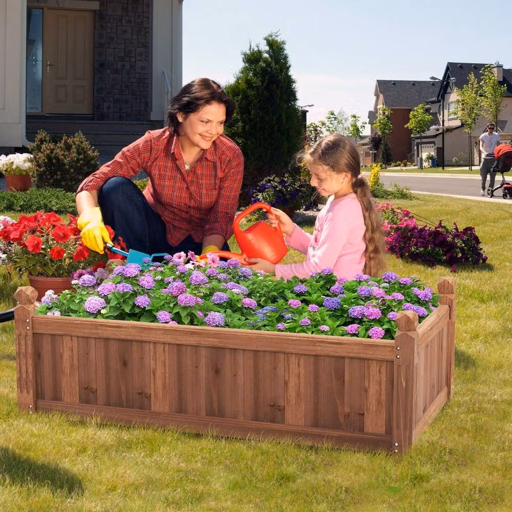 Costway Wooden Raised Garden Bed with 4 Drainage Holes, Brown, W/D/H: 117 x 59 x 59 cm – 3