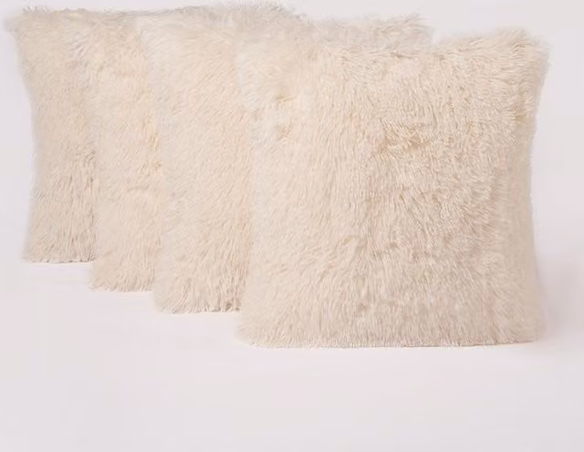 Sienna Pack of 4 Plain Square Plush Coral Fleece Cushion Covers in Beige and Yellow, 45 x 45 cm