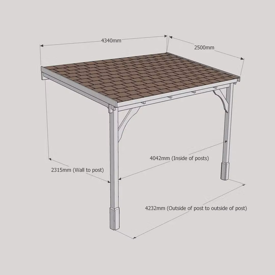Rutland County Garden Furniture Ltd Rustic Brown Wood Carport with Bitumen Shingle Roof, W: 434 cm, L: 250 cm, H: 270 cm – 2