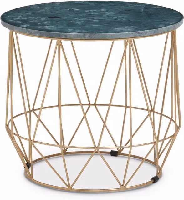 Orsina Round Marble Top Side Table with Gold Frame in Green – 1