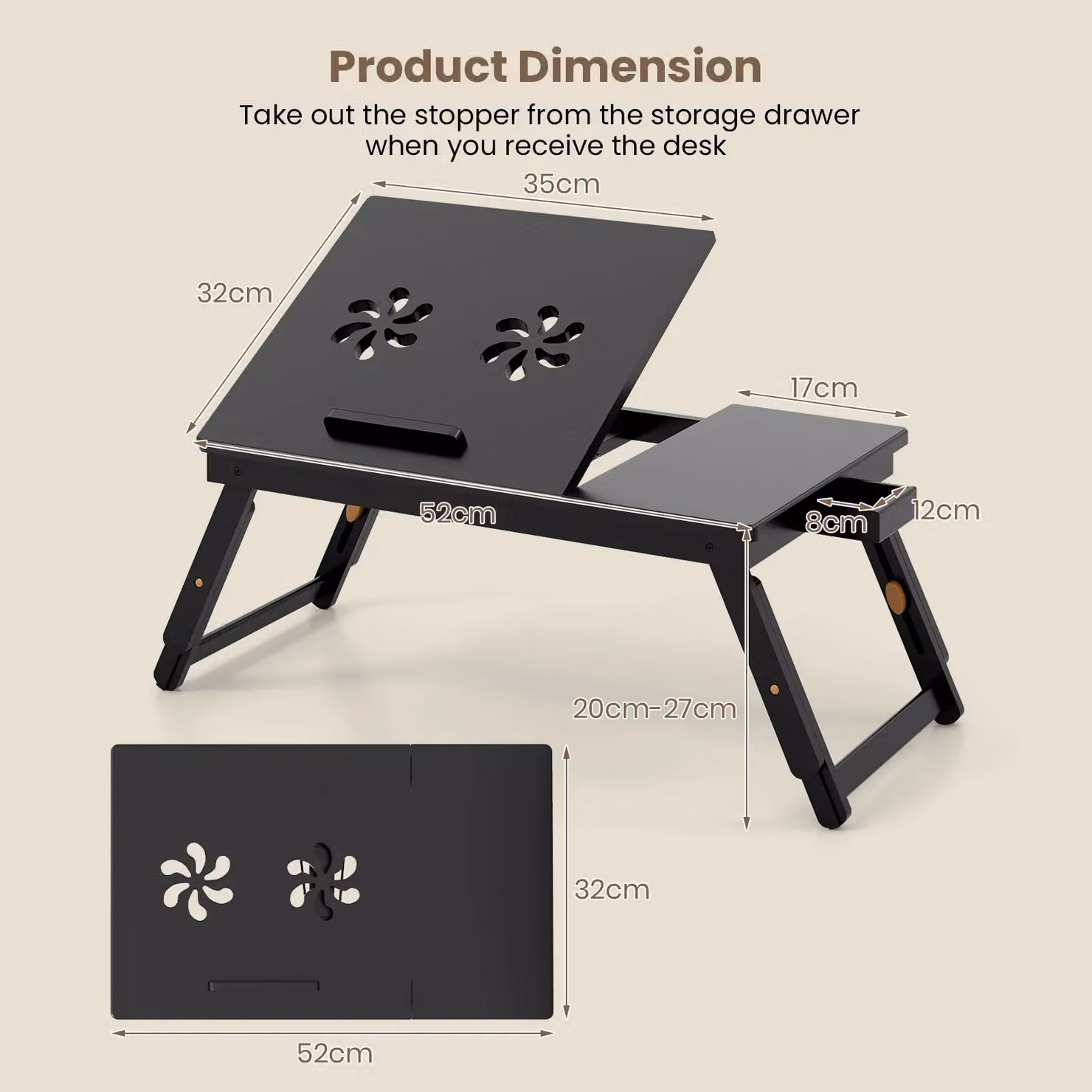 Gymax Tilting Laptop Tray Desk with Drawer in Dark Brown – 2