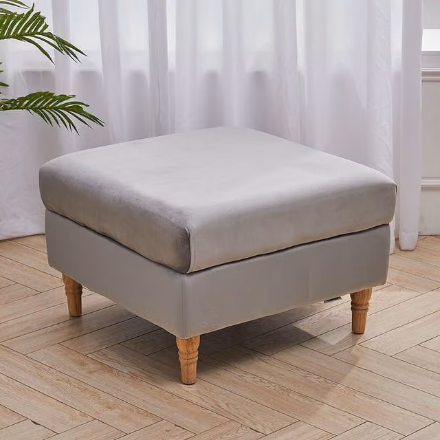 Livingandhome Grey Velvet Fabric Rectangular Foot Stool with Wooden Legs