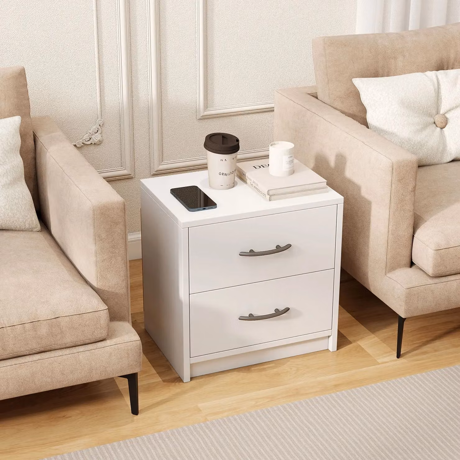 Costway Modern 2-Drawer Nightstand and Bedside Table in White Oak – 2