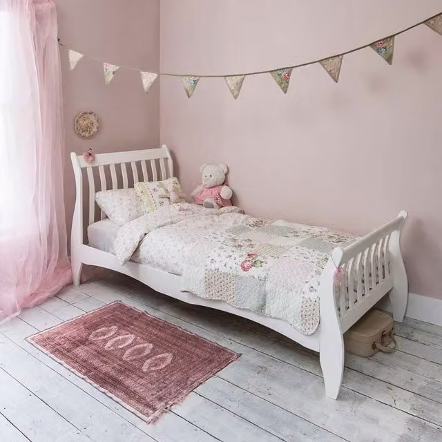 Noa and Nani Astrid Single Bed Sleigh Frame in White, Solid Wood, 90 x 190 cm