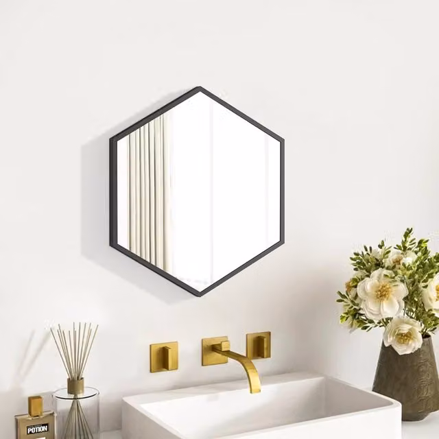Livingandhome Modern Hexagon Aluminum Vanity Wall Mirror in Black