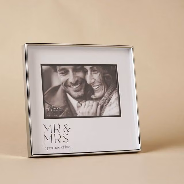 Juliana Amore Mr & Mrs Silver and Black Rectangular Metal Photo Frame for Wedding or Anniversary Gifts, W/H: 15.24 x 15.24 cm – 1