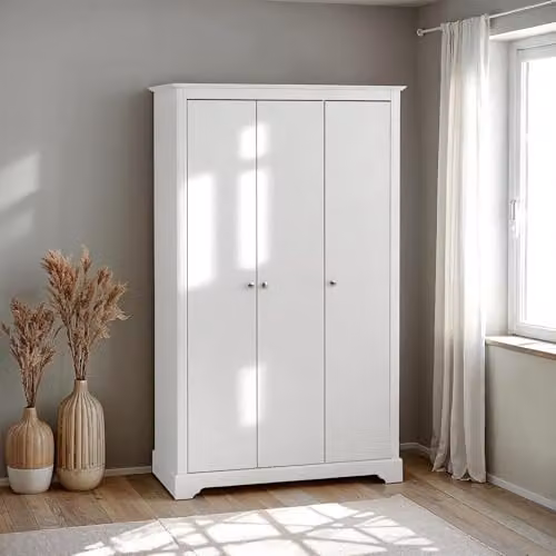 Seconique Stratford 3 Door Wardrobe in White, H 188 cm x W 112.5 cm x D 54 cm – 2