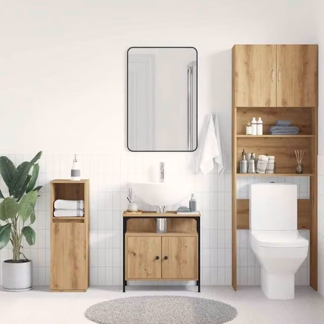 Berkfield Home Artisan Oak Decorative Bathroom Sink Cabinet in Brown W/D/H: 60 x 30 x 60 cm